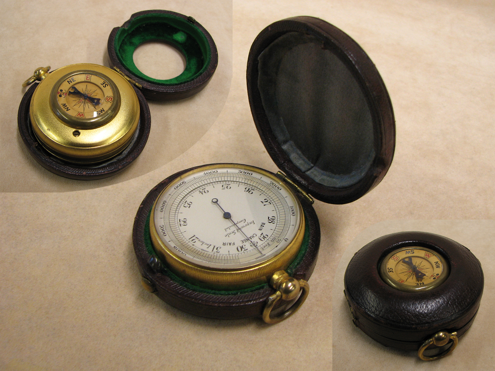 Victorian pocket barometer and compass compendium with Improved Scale dial
